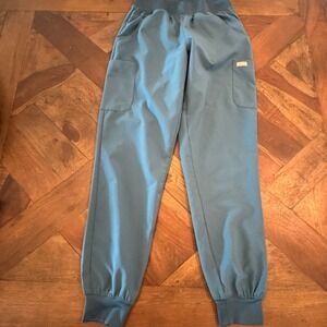 Maevn Scrub Pants Jogger Style Teal Blue Cargo Pockets Elastic Waistband
